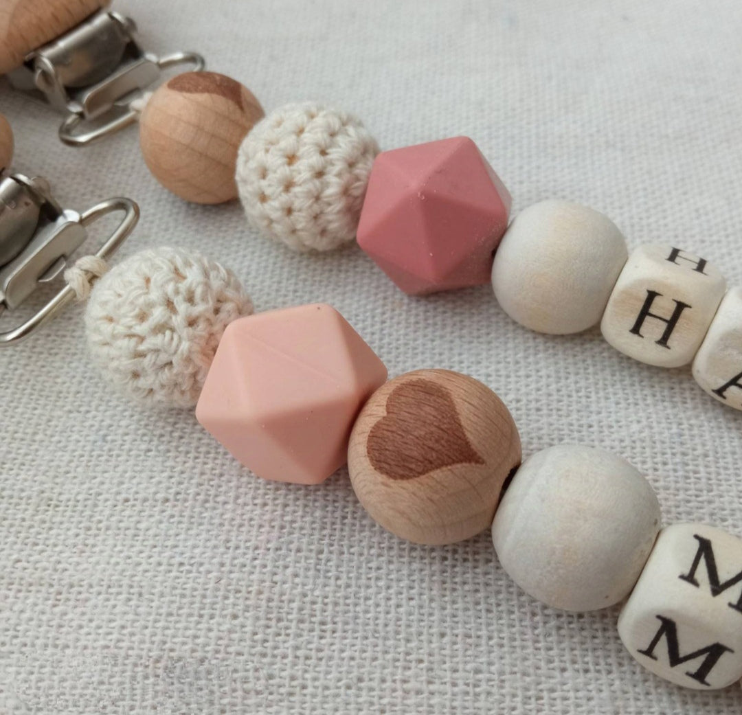 Attache tétine personnalisé rose
